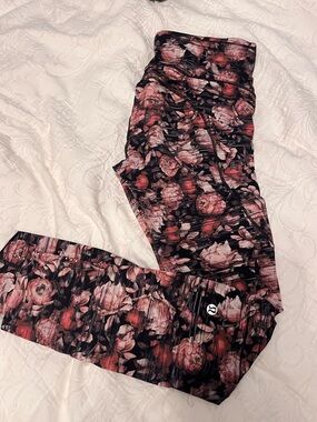 lululemon athletica Black Leggings with Pink Floral Print